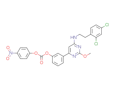 Molecular Structure of 885068-19-9 (Carbonic acid,
3-[6-[[2-(2,4-dichlorophenyl)ethyl]amino]-2-methoxy-4-pyrimidinyl]phenyl
4-nitrophenyl ester)