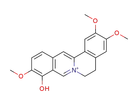 Molecular Structure of 16176-68-4 (2,3,10-Trimethoxy-5,6-dihydrodibenzo[a,g]quinolizinium-9-ol)