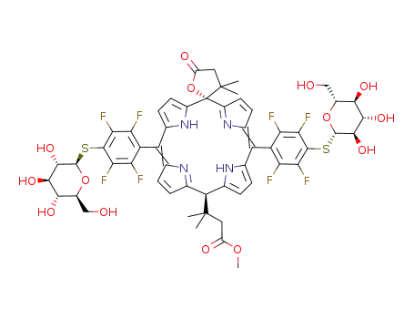 5-(3-methoxy-1,1-dimethyl-3-oxopropyl)-15-(5-[4,4-dimethyldihydrofuran-2(3H)-one]-yl)-10,20-bis-[4-(1’-thio-β-D-glucosyl)-2,3,5,6-tetrafluorophenyl]-calix[4]phyrin(1.1.1.1)