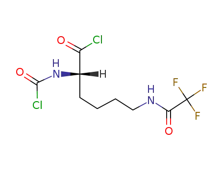 Molecular Structure of 112139-30-7 (Hexanoyl chloride, 2-[(chlorocarbonyl)amino]-6-[(trifluoroacetyl)amino]-,
(S)-)