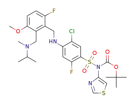 tert-butyl ((5-chloro-2-fluoro-4-((6-fluoro-2-((isopropyl(methyl)amino)methyl)-3-methoxybenzyl)amino)phenyl)sulfonyl)(thiazol-4-yl)carbamate