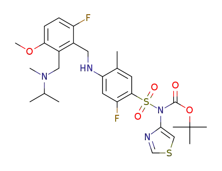 tert-butyl ((2-fluoro-4-((6-fluoro-2-((isopropyl(methyl)amino)methyl)-3-methoxybenzyl)amino)-5-methylphenyl)sulfonyl)(thiazol-4-yl)carbamate