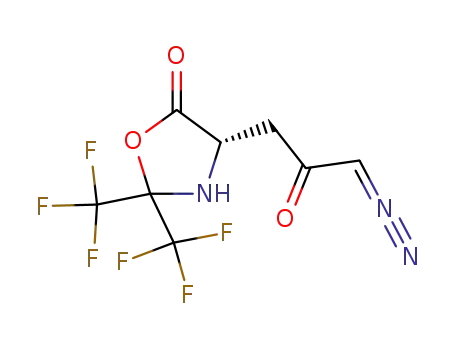 Molecular Structure of 146197-81-1 (5-Oxazolidinone, 4-(3-diazo-2-oxopropyl)-2,2-bis(trifluoromethyl)-, (4S)-)