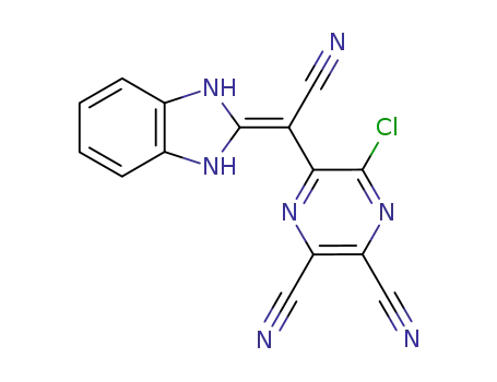 Molecular Structure of 302803-97-0 (2,3-Pyrazinedicarbonitrile,
5-chloro-6-[cyano(1,3-dihydro-2H-benzimidazol-2-ylidene)methyl]-)