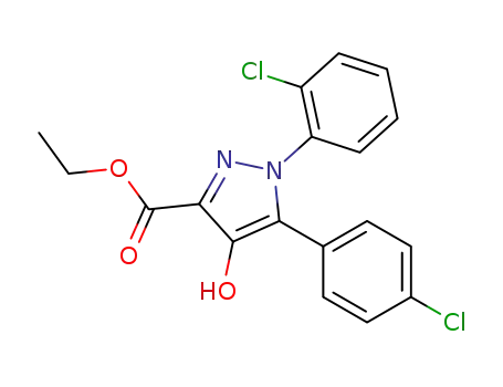 Molecular Structure of 851728-86-4 (1H-Pyrazole-3-carboxylic acid,
1-(2-chlorophenyl)-5-(4-chlorophenyl)-4-hydroxy-, ethyl ester)