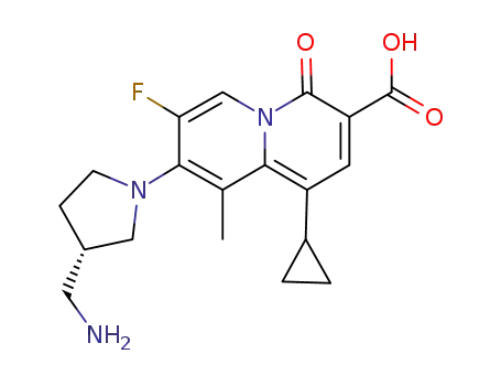 Molecular Structure of 874218-51-6 (4H-Quinolizine-3-carboxylic acid,
8-[(3S)-3-(aminomethyl)-1-pyrrolidinyl]-1-cyclopropyl-7-fluoro-9-methyl-4
-oxo-)