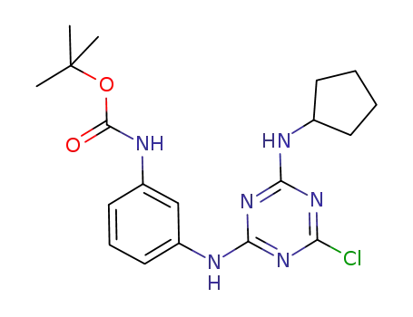 Molecular Structure of 878203-48-6 (Carbamic acid,
[3-[[4-chloro-6-(cyclopentylamino)-1,3,5-triazin-2-yl]amino]phenyl]-,
1,1-dimethylethyl ester)