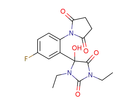 5-hydroxy-5-(5-fluoro-2-(pyrrolidin-1-yl-2,5-dione)phenyl)-1,3-diethylhydantoin