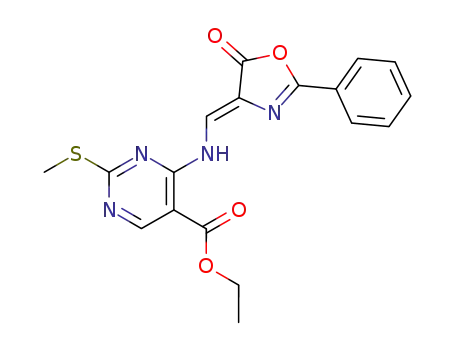2-phenyl-4-(5-ethoxycarbonyl-2-methylthio-4-pyrimidinylamino)methylene-5(4H)-oxazolone
