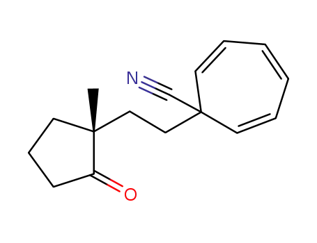 Molecular Structure of 918813-48-6 (2,4,6-Cycloheptatriene-1-carbonitrile,
1-[2-[(1R)-1-methyl-2-oxocyclopentyl]ethyl]-)