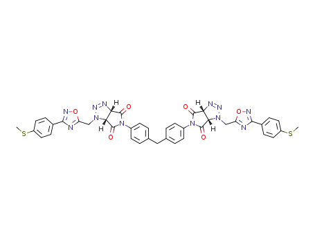 (3aS,3a'R,6aR,6a'S)-5,5'-(methylenebis(4,1-phenylene))bis(1-((3-(4-(methylthio)phenyl)-1,2,4-oxadiazol-5-yl)methyl)-1,6a-dihydropyrrolo[3,4-d][1,2,3]triazole-4,6(3aH,5H)-dione)