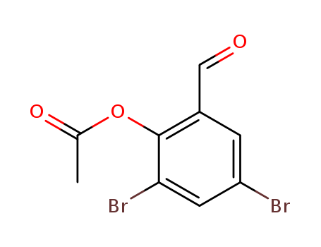 Molecular Structure of 109165-13-1 (Benzaldehyde, 2-(acetyloxy)-3,5-dibromo-)