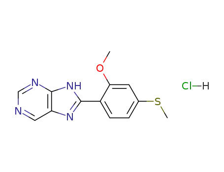 Molecular Structure of 95420-69-2 (1H-Purine, 8-[2-methoxy-4-(methylthio)phenyl]-, monohydrochloride)