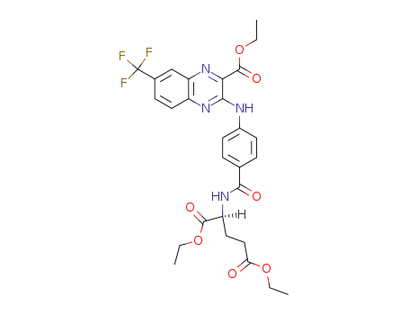 Molecular Structure of 194424-10-7 (Glutamic acid,
N-[4-[[3-(ethoxycarbonyl)-6-(trifluoromethyl)-2-quinoxalinyl]amino]benzo
yl]-, diethyl ester)