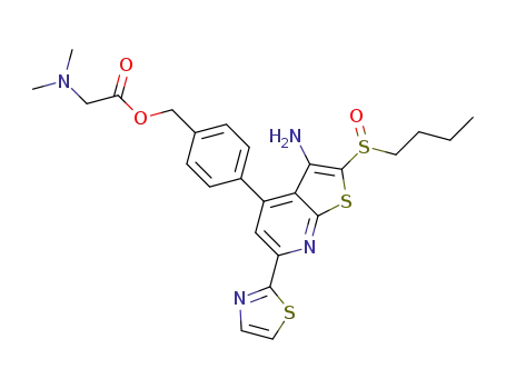 4-(3-amino-2-(butylsulfinyl)-6-(thiazol-2-yl)thieno[2,3-b]-pyridin-4-yl)benzyl Dimethylglycinate