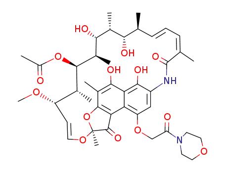 Molecular Structure of 14150-54-0 ((14E,24E)-5,6,17,19-tetrahydroxy-23-methoxy-2,4,12,16,18,20,22-heptamethyl-9-(2-morpholin-4-yl-2-oxoethoxy)-1,11-dioxo-1,2-dihydro-2,7-(epoxypentadeca[1,11,13]trienoimino)naphtho[2,1-b]furan-21-yl acetate)