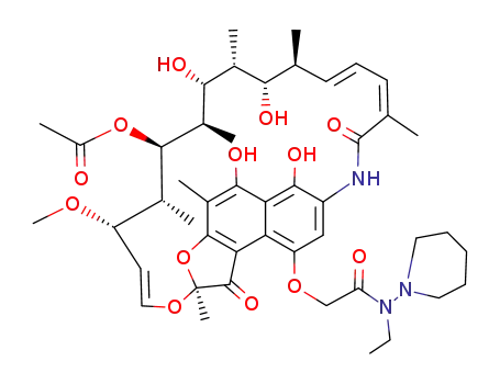 Molecular Structure of 55372-21-9 ((14E,24E)-9-{2-[ethyl(piperidin-1-yl)amino]-2-oxoethoxy}-5,6,17,19-tetrahydroxy-23-methoxy-2,4,12,16,18,20,22-heptamethyl-1,11-dioxo-1,2-dihydro-2,7-(epoxypentadeca[1,11,13]trienoimino)naphtho[2,1-b]furan-21-yl acetate)