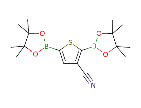 Molecular Structure of 916454-58-5 (3-Thiophenecarbonitrile,
2,5-bis(4,4,5,5-tetramethyl-1,3,2-dioxaborolan-2-yl)-)