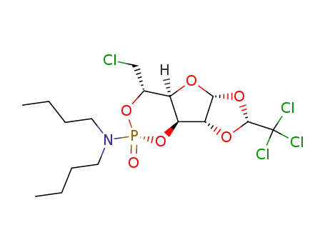 Dibutyl-((2R,4S,4aS,5aR,7R,8aR,8bS)-4-chloromethyl-2-oxo-7-trichloromethyl-tetrahydro-2λ5-[1,3]dioxolo[4,5]furo[3,2-d][1,3,2]dioxaphosphinin-2-yl)-amine