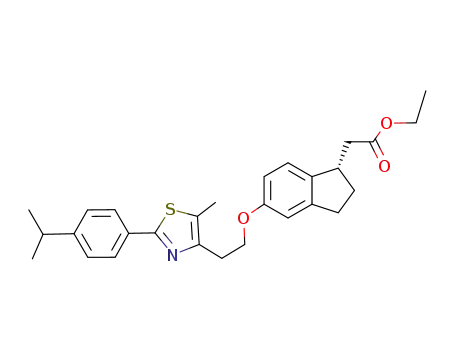 Molecular Structure of 496063-11-7 (1H-Indene-1-acetic acid,
2,3-dihydro-5-[2-[5-methyl-2-[4-(1-methylethyl)phenyl]-4-thiazolyl]ethoxy]
-, ethyl ester, (1S)-)