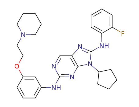 2-((3-(2-(piperidin-1-yl)ethoxy)phenyl)amino)-9-cyclopentyl-8-((2-fluorophenyl)amino)-9H-purine