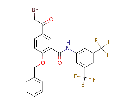 Molecular Structure of 439145-82-1 (Benzamide,
N-[3,5-bis(trifluoromethyl)phenyl]-5-(bromoacetyl)-2-(phenylmethoxy)-)