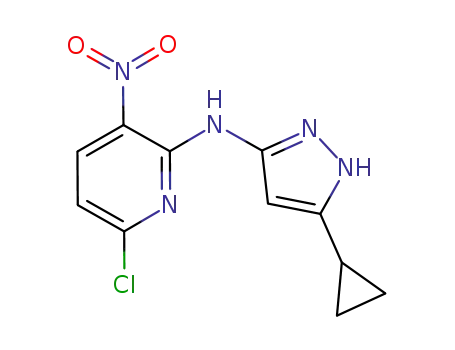 Molecular Structure of 685867-14-5 (2-Pyridinamine, 6-chloro-N-(5-cyclopropyl-1H-pyrazol-3-yl)-3-nitro-)