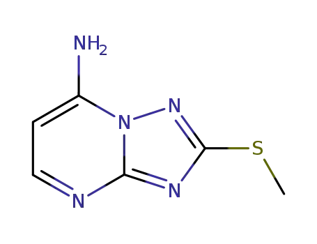 Molecular Structure of 113967-74-1 (2-(METHYLTHIO)[1,2,4]TRIAZOLO[1,5-A]PYRIMIDIN-7-AMINE)