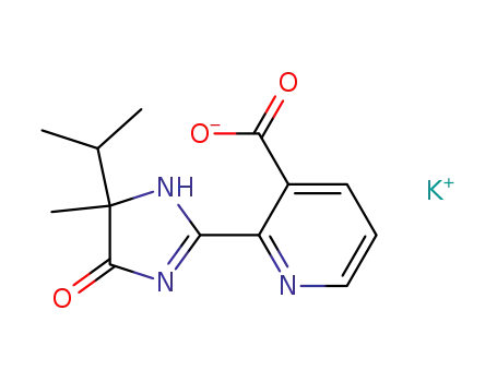 Molecular Structure of 81334-38-5 (3-Pyridinecarboxylic acid,
2-[4,5-dihydro-4-methyl-4-(1-methylethyl)-5-oxo-1H-imidazol-2-yl]-,
monopotassium salt)