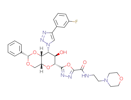 5-((2S,4aR,6R,7R,8R,8aR)-8-(4-(3-fluorophenyl)-1H-1,2,3-triazol-1-yl)-7-hydroxy-2-phenylhexahydropyrano[3,2-d][1,3]dioxin-6-yl)-N-(2-morpholinoethyl)-1,3,4-oxadiazole-2-carboxamide