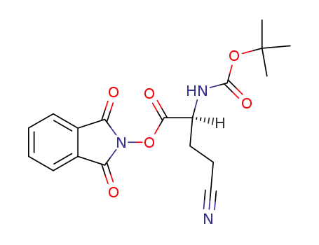 Molecular Structure of 91126-95-3 (Carbamic acid,
[3-cyano-1-[[(2,5-dioxo-1-pyrrolidinyl)oxy]carbonyl]propyl]-,
1,1-dimethylethyl ester, (S)-)