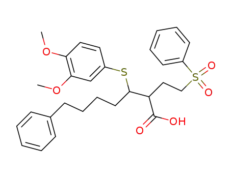 Molecular Structure of 193549-76-7 (Benzeneheptanoic acid,
b-[(3,4-dimethoxyphenyl)thio]-a-[2-(phenylsulfonyl)ethyl]-)