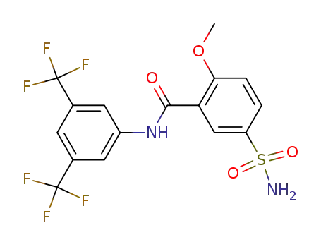 Molecular Structure of 439146-22-2 (Benzamide,
5-(aminosulfonyl)-N-[3,5-bis(trifluoromethyl)phenyl]-2-methoxy-)