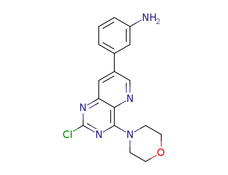 Molecular Structure of 1557084-43-1 (3-(2-chloro-4-morpholinopyrido[3,2-d]pyrimidin-7-yl)aniline)