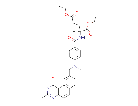 Molecular Structure of 139988-42-4 (L-Glutamic acid,
N-[4-[[(1,2-dihydro-3-methyl-1-oxobenzo[f]quinazolin-9-yl)methyl]methyl
amino]benzoyl]-, diethyl ester)