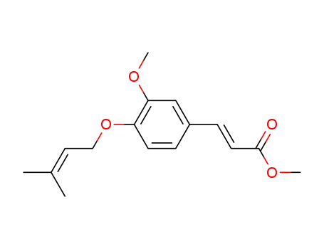 Molecular Structure of 259267-38-4 (2-Propenoic acid, 3-[3-methoxy-4-[(3-methyl-2-butenyl)oxy]phenyl]-,
methyl ester, (2E)-)