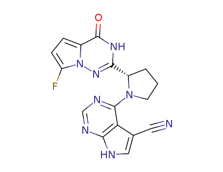 (S)-4-(2-(7-fiuoro-4-oxo-3,4-dihydropyrrolo[1,2-f][l,2,4]triazin-2-yl)pyrrolidin-1-yl)-7H-pyrrolo[2,3-d]pyrimidine-5-carbonitrile
