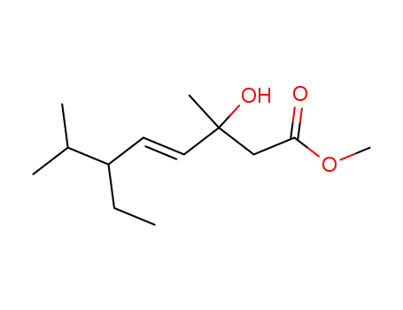 Molecular Structure of 41654-25-5 (6-Ethyl-3-hydroxy-3,7-dimethyl-4-octenoic acid methyl ester)