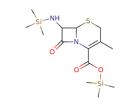 Molecular Structure of 31461-05-9 (5-Thia-1-azabicyclo[4.2.0]oct-2-ene-2-carboxylic acid,
3-methyl-8-oxo-7-[(trimethylsilyl)amino]-, trimethylsilyl ester, (6R,7R)-)