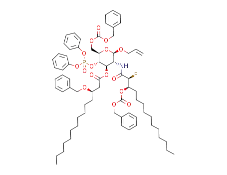 allyl 6-O-benzyloxycarbonyl-2-<(2S,3R)-3-(benzyloxycarbonyloxy)-2-fluorotetradecanamido>-3-O-<(3R)-3-(benzyloxy)tetradecanoyl>-2-deoxy-4-O-diphenoxyphosphinyl-β-D-glucopyranoside