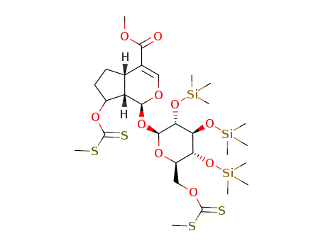 (1S,4aS,7aS)-7-Methylsulfanylthiocarboxyoxy-1-((2S,3R,4S,5R,6R)-6-methylsulfanylthiocarboxyoxymethyl-3,4,5-tris-trimethylsilanyloxy-tetrahydro-pyran-2-yloxy)-1,4a,5,6,7,7a-hexahydro-cyclopenta[c]pyran-4-carboxylic acid methyl ester