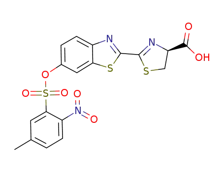 Molecular Structure of 918400-82-5 (4-Thiazolecarboxylic acid,
4,5-dihydro-2-[6-[[(5-methyl-2-nitrophenyl)sulfonyl]oxy]-2-benzothiazolyl]-
, (4S)-)