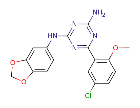 Molecular Structure of 521064-26-6 (1,3,5-Triazine-2,4-diamine,
N-1,3-benzodioxol-5-yl-6-(5-chloro-2-methoxyphenyl)-)