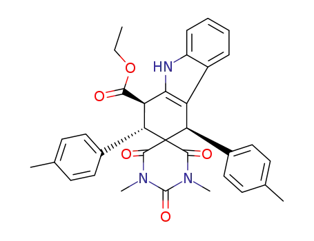 ethyl rel-(1R,2S,4R)-1',3'-dimethyl-2',4',6'-trioxo-2,4-di-p-tolyl-1,1',2,3',4,4',6',9-octahydro-2'H-spiro[carbazole-3,5'-pyrimidine]-1-carboxylate