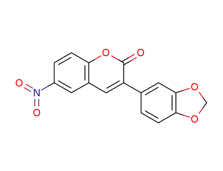 Molecular Structure of 753470-29-0 (2H-1-Benzopyran-2-one, 3-(1,3-benzodioxol-5-yl)-6-nitro-)