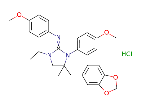 4-(benzo[d][1,3]dioxol-5-ylmethyl)-1-ethyl-N,3-bis(4-methoxyphenyl)-4-methylimidazolidin-2-imine hydrochloride