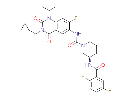 (3R)-N-(3-(cyclopropylmethyl)-7-fluoro-1-isopropyl-2,4-dioxo-1,2,3,4-tetrahydroquinazolin-6-yl)-3-((2,5-difluorobenzoyl)amino)-piperidine-1-carboxamide