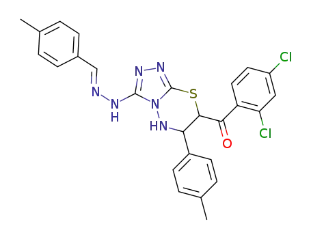 (E)-(2,4-dichlorophenyl)(3-(2-(4-methylbenzylidene)hydrazinyl)-6-(p-tolyl)-6,7-dihydro-5H-[1,2,4]triazolo[3,4-b][1,3,4]thiadiazin-7-yl)methanone
