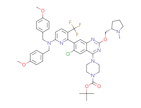 tert-butyl (S)-4-(7-(6-(bis(4-methoxybenzyl)amino)-3-(trifluoromethyl)pyridin-2-yl)-6-chloro-2-((1-methylpy rrolidin-2-yl)methoxy)quinazolin-4-yl)piperazine-1-carboxylate