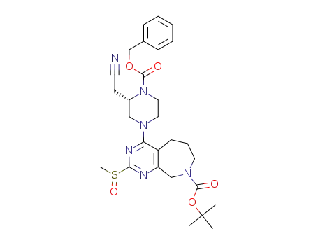 4-((S)-4-((benzyloxy)carbonyl)-3-(cyanomethyl)piperazin-1-yl)-2-(methylsulfoxide)-5,6,7,9-tetrahydro-8H-pyrimidine[4,5-c]azepane-8-carboxylic acid tert-butyl ester